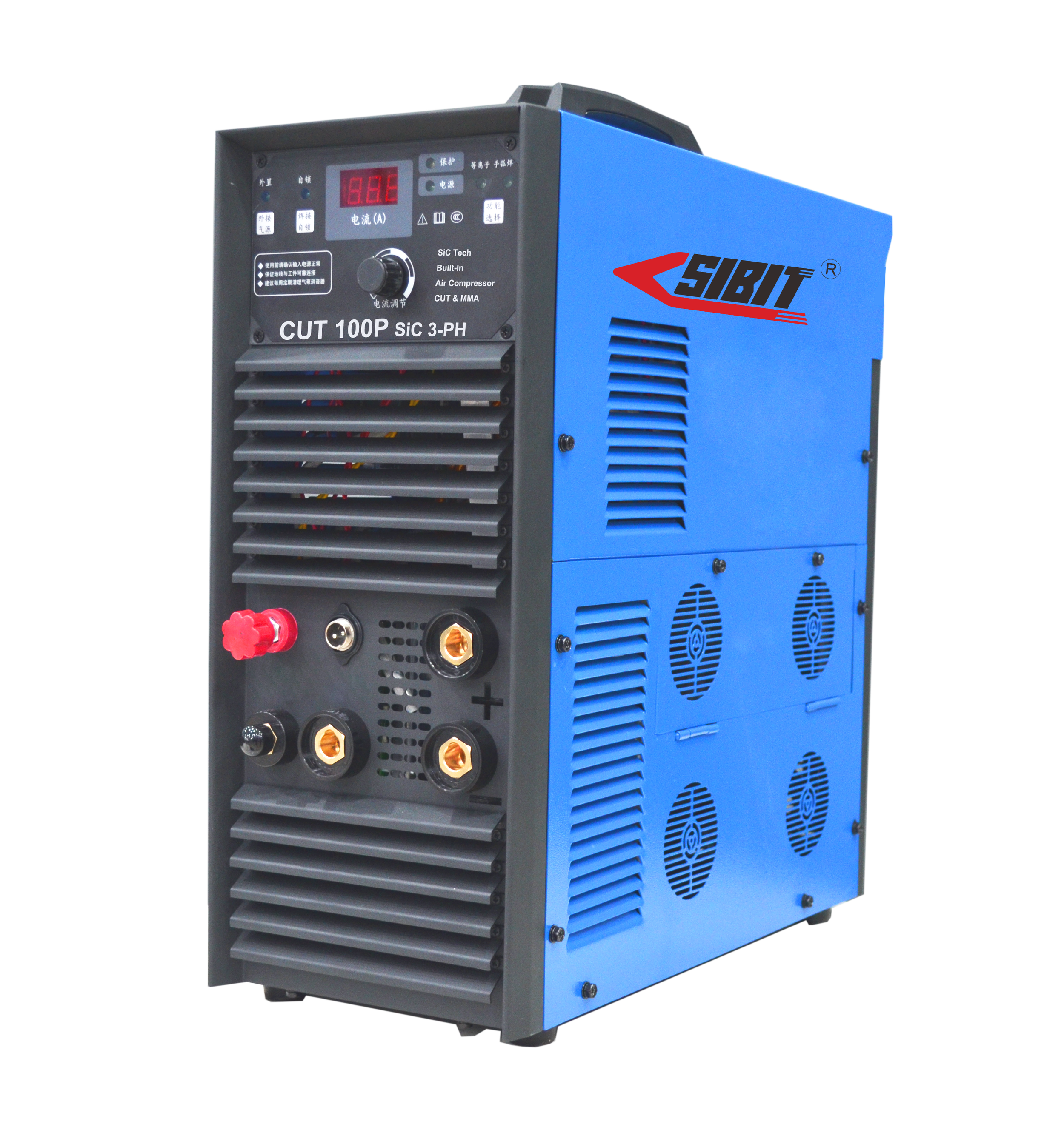 Industrial spot welder machine labeled SIBIT with blue and gray colors, digital display, control knob, ventilation fans, and multiple connecting ports.