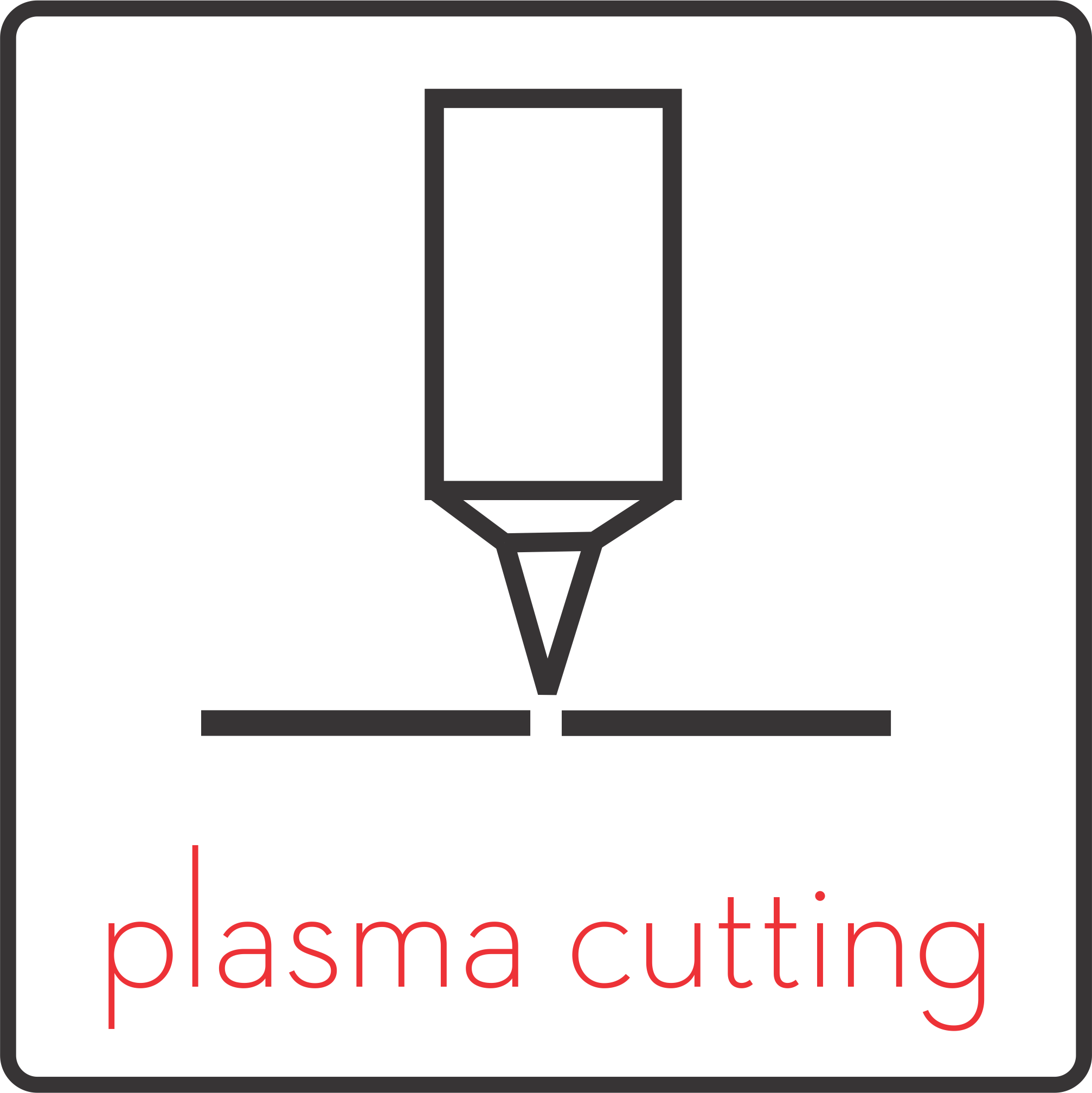 Icon of a laser plasma cutting machine with the words "plasma cutting" in red at the bottom.