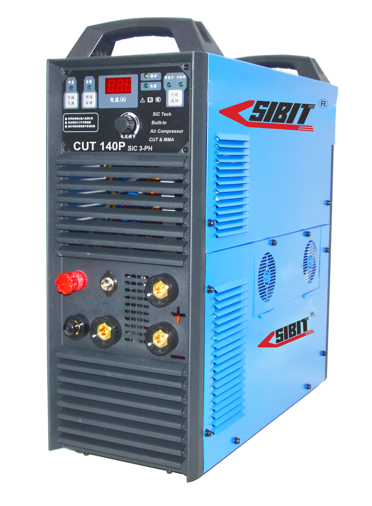 A blue and gray industrial welding machine with various controls and labels, branded SIBIT.