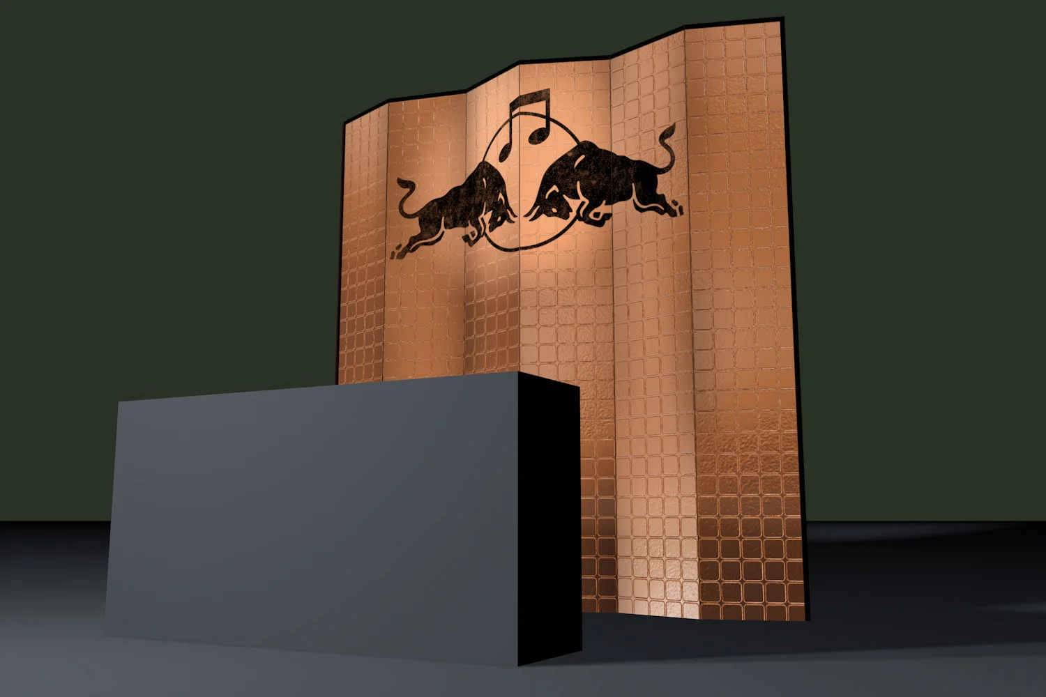 Logo applied and textured on top of a “Shoji,” for a special event mixing traditional instruments with turntablism