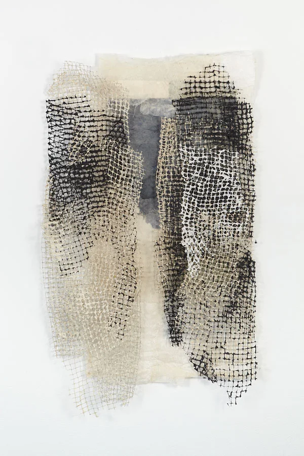Fog birdnetting and handmade paper 42" x 27" 