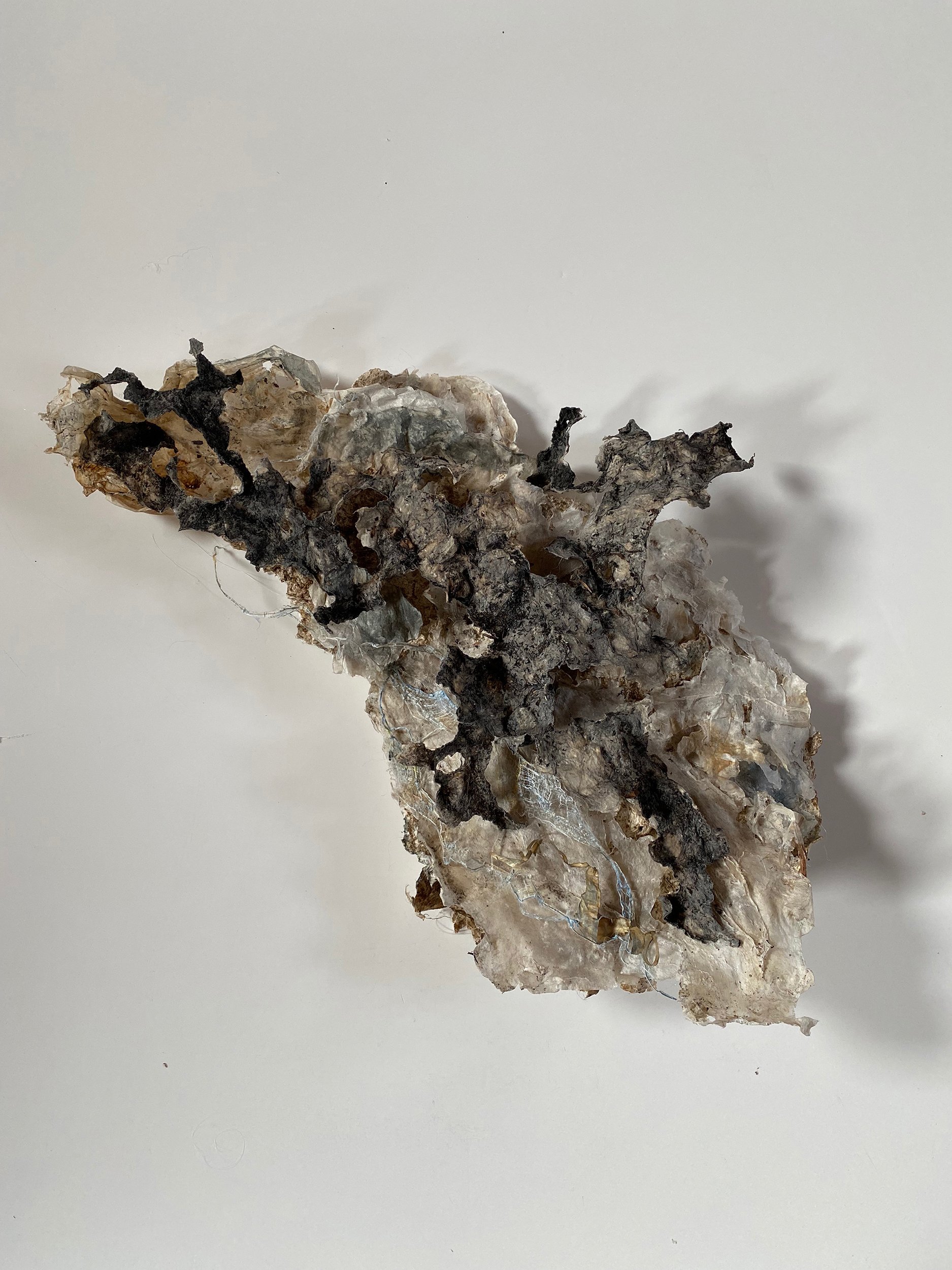 meg bloom_ out of the fire_handmade abaca papers, wood chips,kozo fiber,pigment_approx. 20x12x5inches