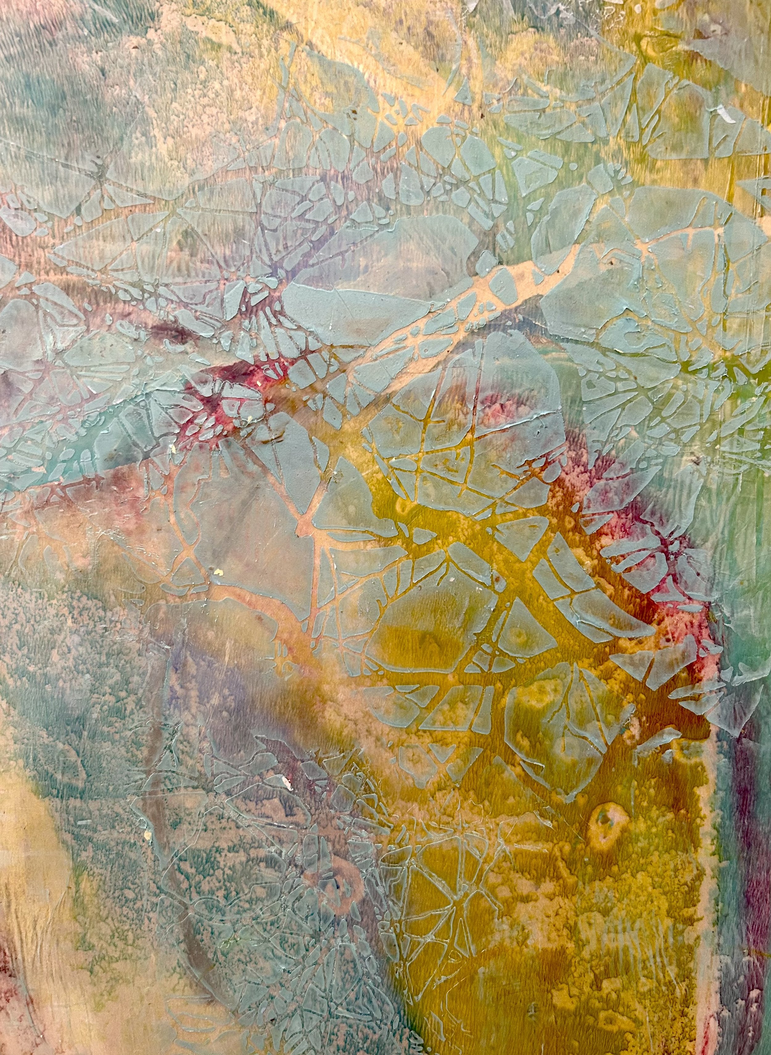 Fantastic Forest, detail, Encaustic monotype, cold wax 12 x48