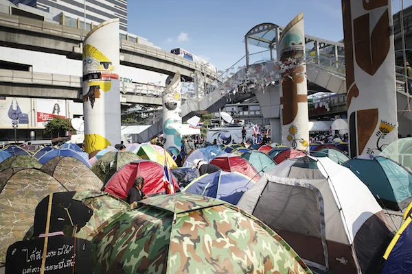 Bangkok, Thailand, January 13, 2014 : Tent protesters to stay overnight at MBK, Pathumwan intersection in Bangkok, Thailand. iStock by Getty Images