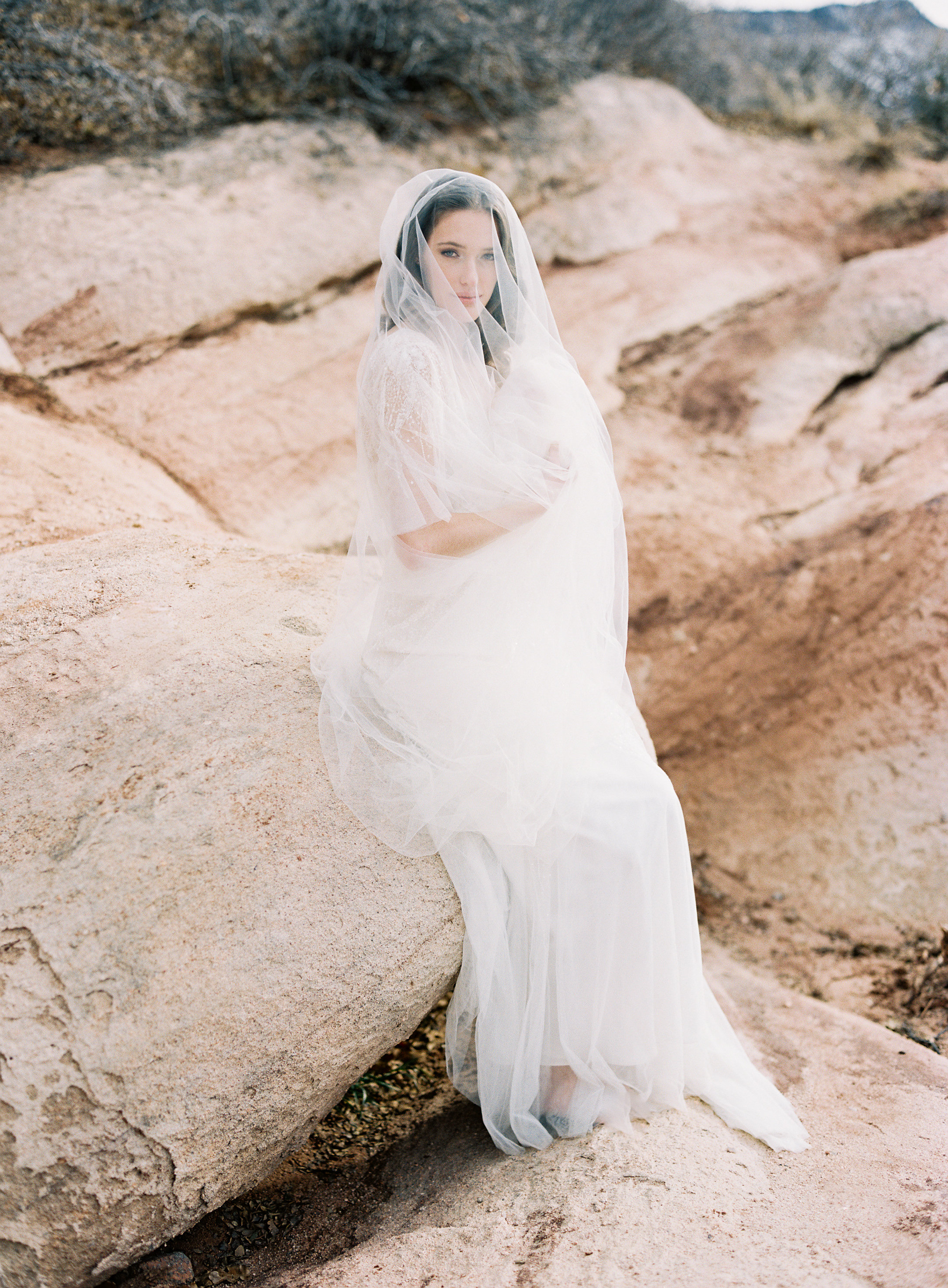 Full length veil on a bride.