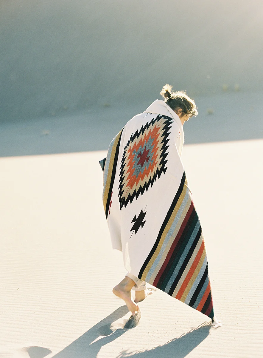 tribal blanket at colorado sand dunes on film