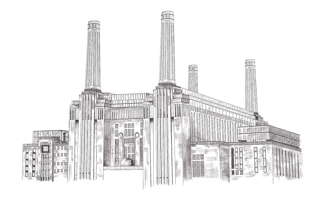 Battersea Power Station illustration for a large floor map of London