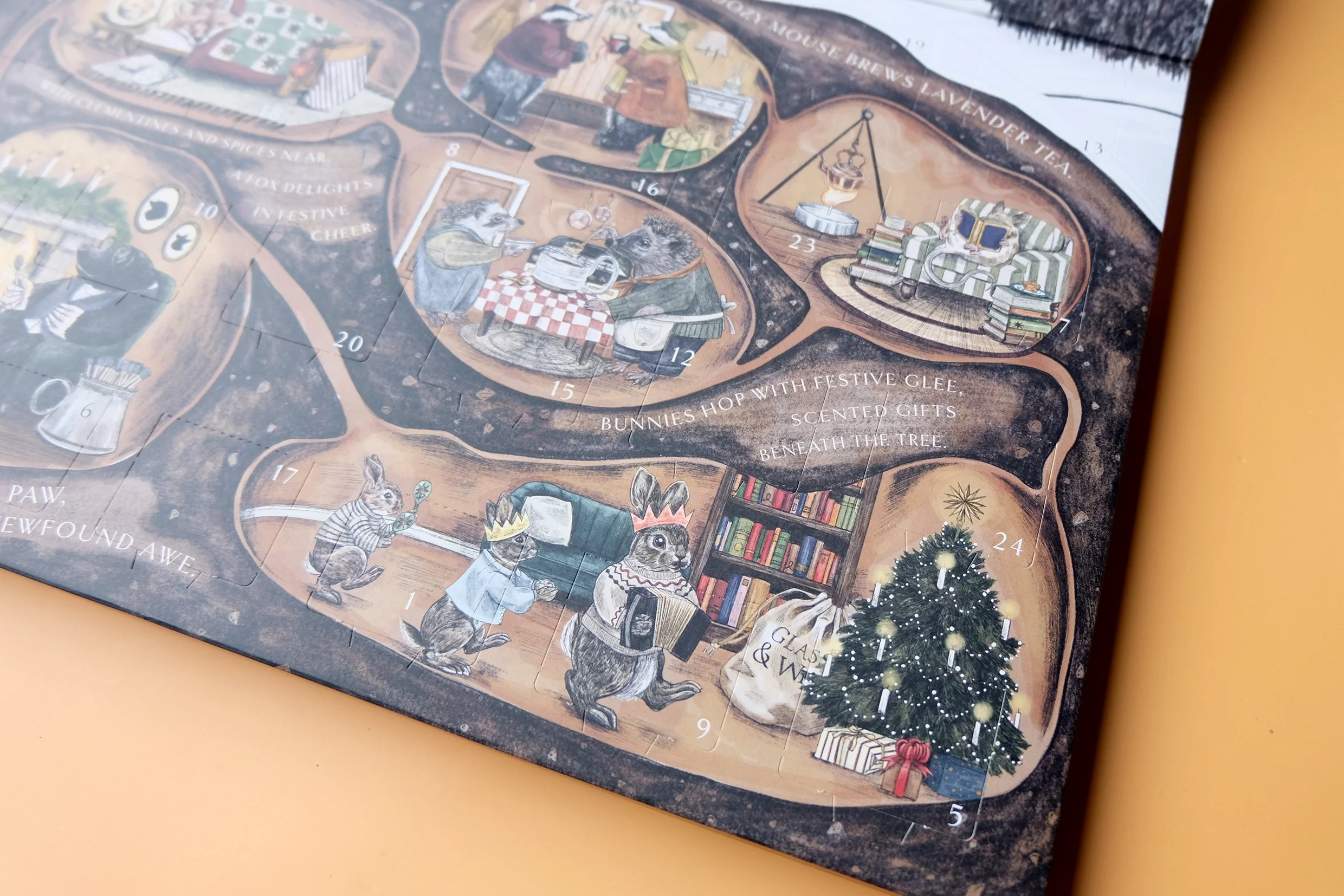 Close up of the inside of the advent calendar 