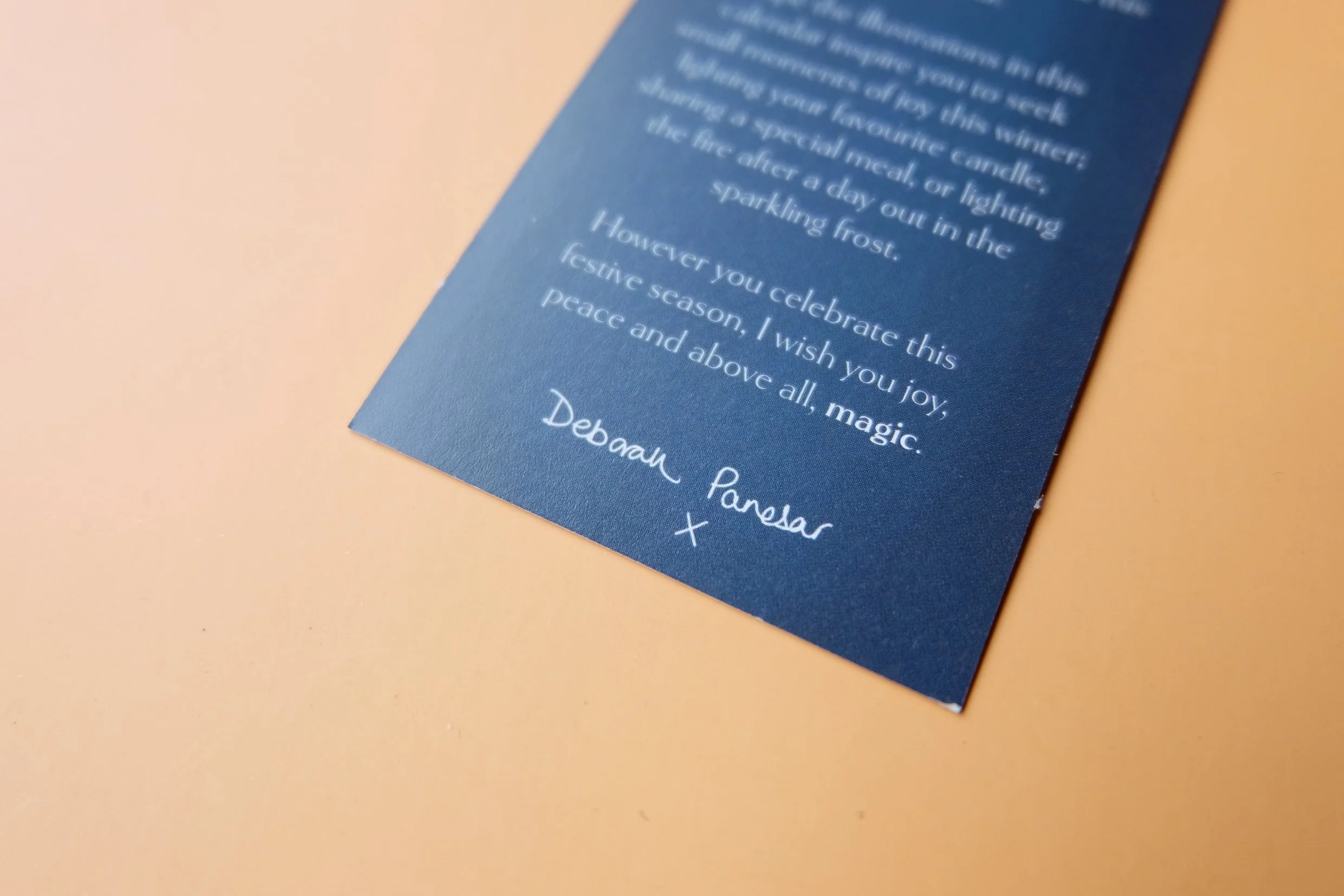 A personal message written by myself that featured on the back of each bookmark. 