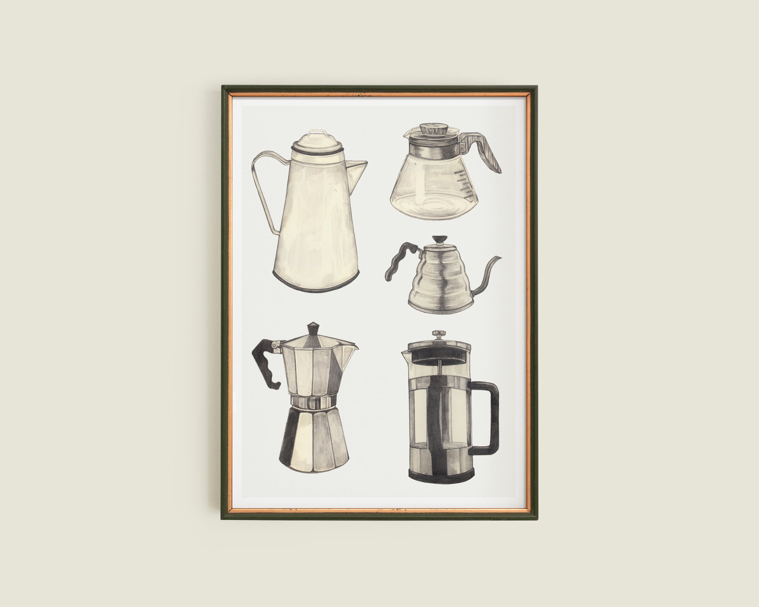 Monochrome Coffee Pots Framed.jpg