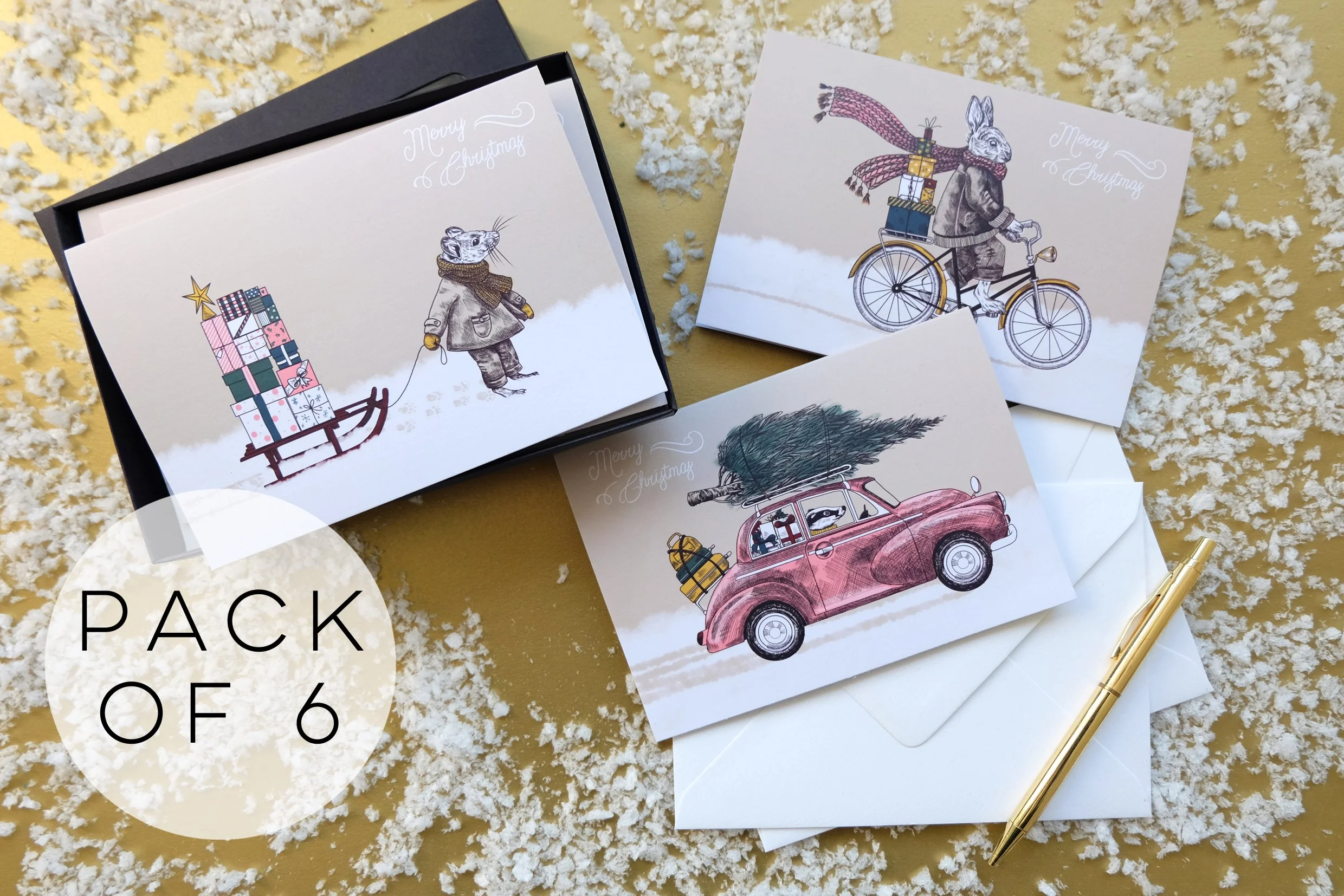 Pack of 6 Driving Home for Christmas Cards