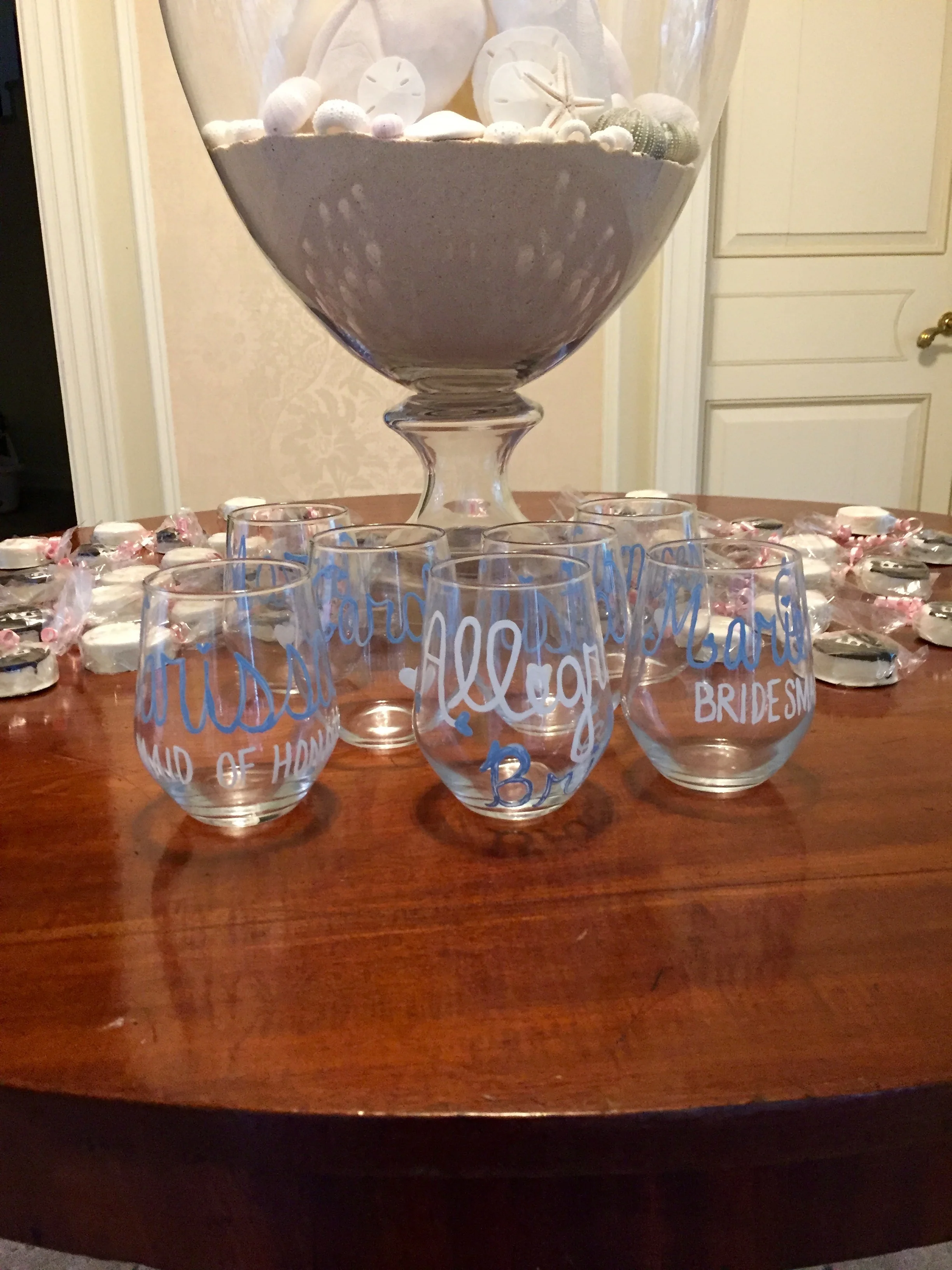 I also made custom wine glass favors. These are great for any drink and can be made in any color combination. For inquiries please email Orders@mariellavilar.com