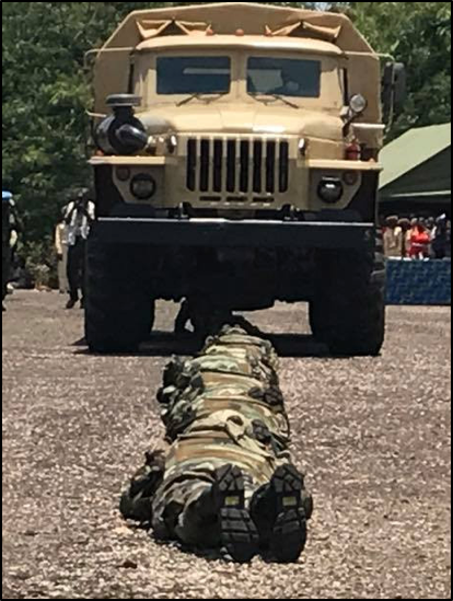 Soldiers in C.A.R. training with a Ural 4230 in spring 2018, identified on the C.A.R.’s president’s Facebook page by Conflict Intelligence Team .