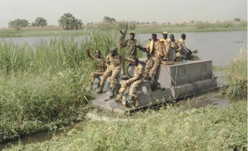 According to the UN, the GAZ-34039 has a 10-person transport capacity, 60 km/h road travel speed and 6 km/h floating speed. Here, at least 8 individuals are pictured on top of a partially submerged vehicle in Upper Nile State, South Sudan. Source: https://www.undocs.org/S/2015/656 .