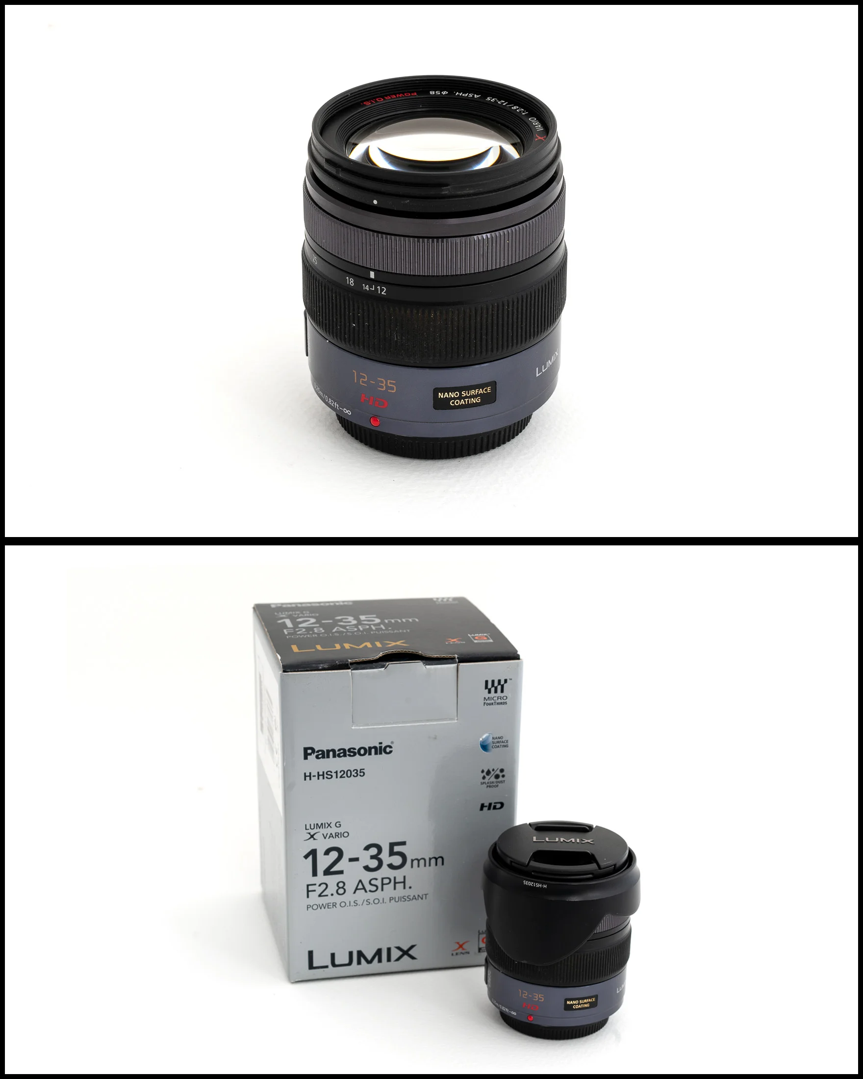 Panasonic 12-35mm f2.8 ASPH Power O.I.S £400 In excellent condition comes with lens hood, front and rear caps, manual, pouch and original box.
