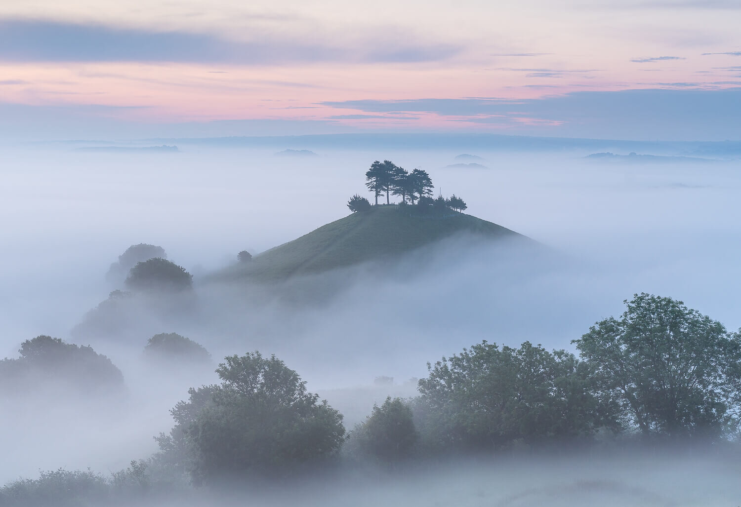 Colmers hill in the mist, in West Dorset