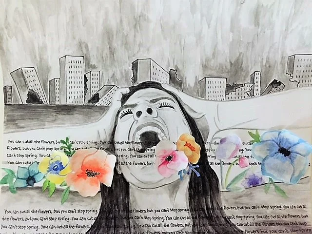 Painting by Clara Rabbani (age 16). Watercolor inspired by poet Pablo Neruda’s words.