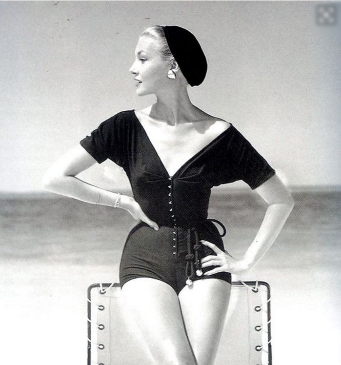 We fell in love with this photo published in Vogue in 1953 (photographed by John Rawlings) of a model that looks like Grace Kelly wearing a Claire McCardell one piece bathing suit. It represents a classic elegance that marries perfectly with the concept we were developing for the next COMPAS ad.