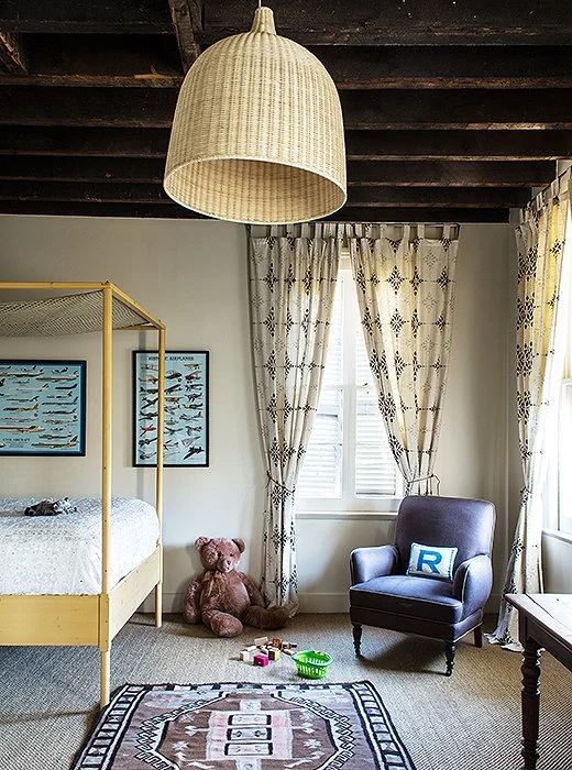 Ruffin’s room is cozy, soothing, and designed to grow with him. “The thing about kids’ rooms, babies’ rooms in particular, is you blink your eye and they’re too old for that stuff. Here, if you take away the teddy bear and the airplanes you’ve got another guest room.”