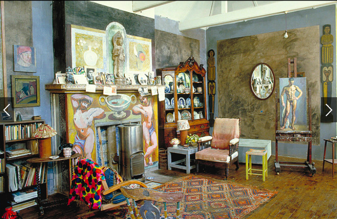 HISTORY REPEATS The interior of Charleston, where Vanessa Bell lived with longtime lover Duncan Grant from 1916 until her death in 1961. The two painted walls, furniture and the fireplace.