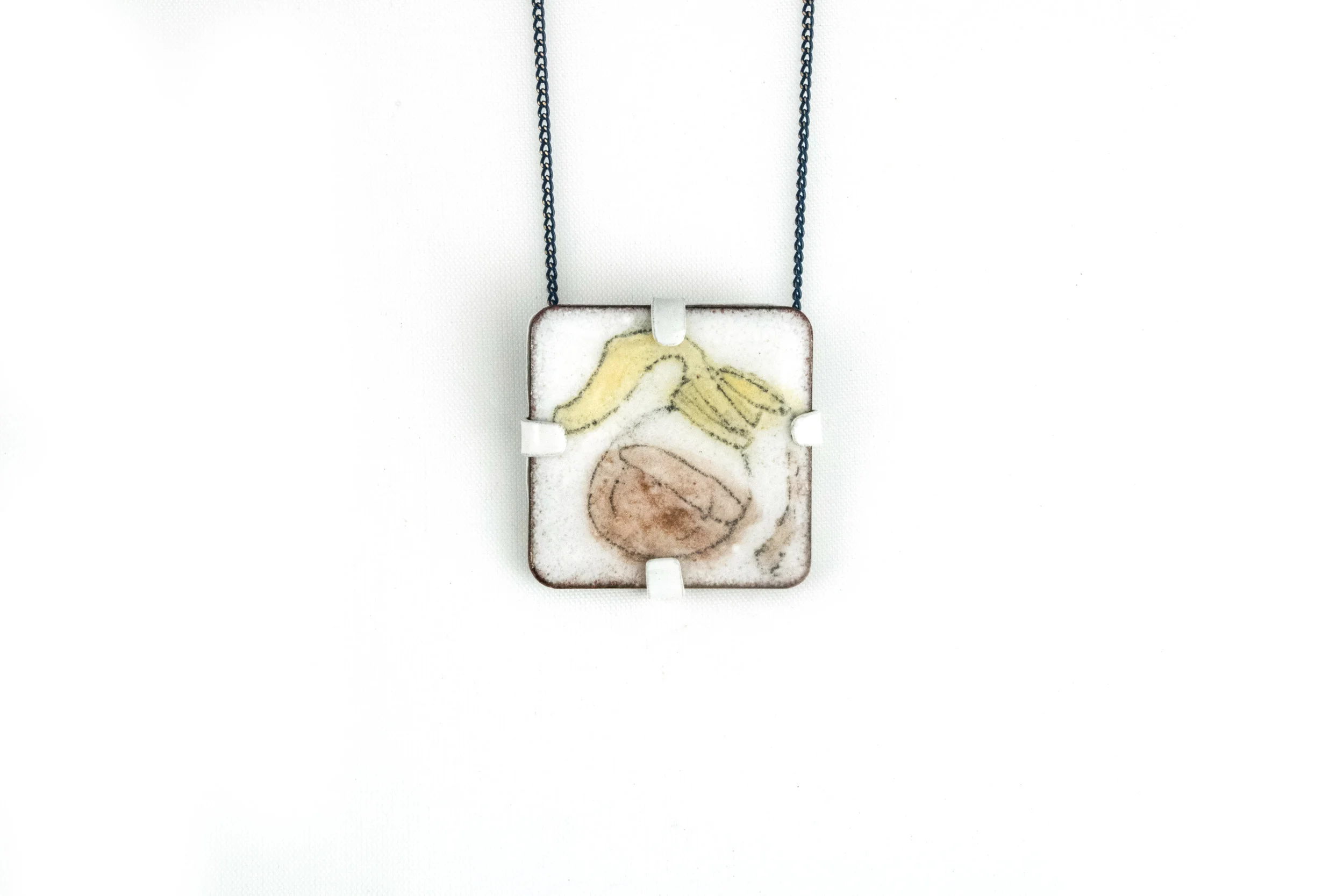 Hand Drawn Coffee Pot in Glass Enamel Necklace