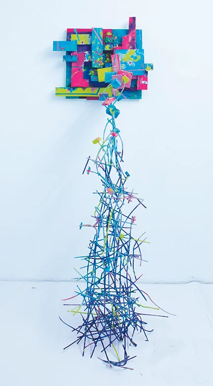 Lost In Translation (2014) Acrylic, enamel, spray paint, wood and metal 72" x 18" x 36"