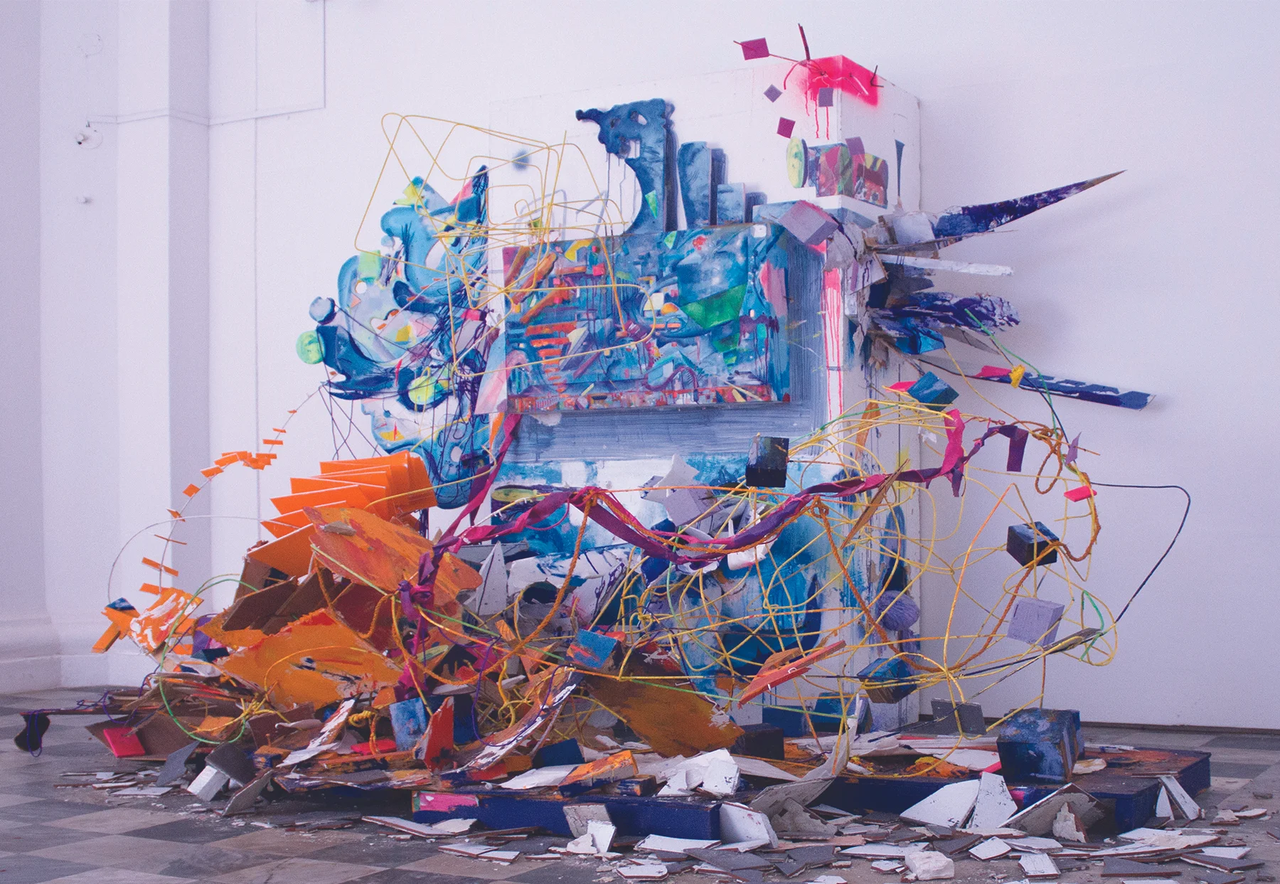 Cycle (2014) Wood, canvas, tiles, metal, vinyl, rope, acrylic, enamel, wire, tape, foam, silicon, spray paint, plaster,and yarn Dimensions variable