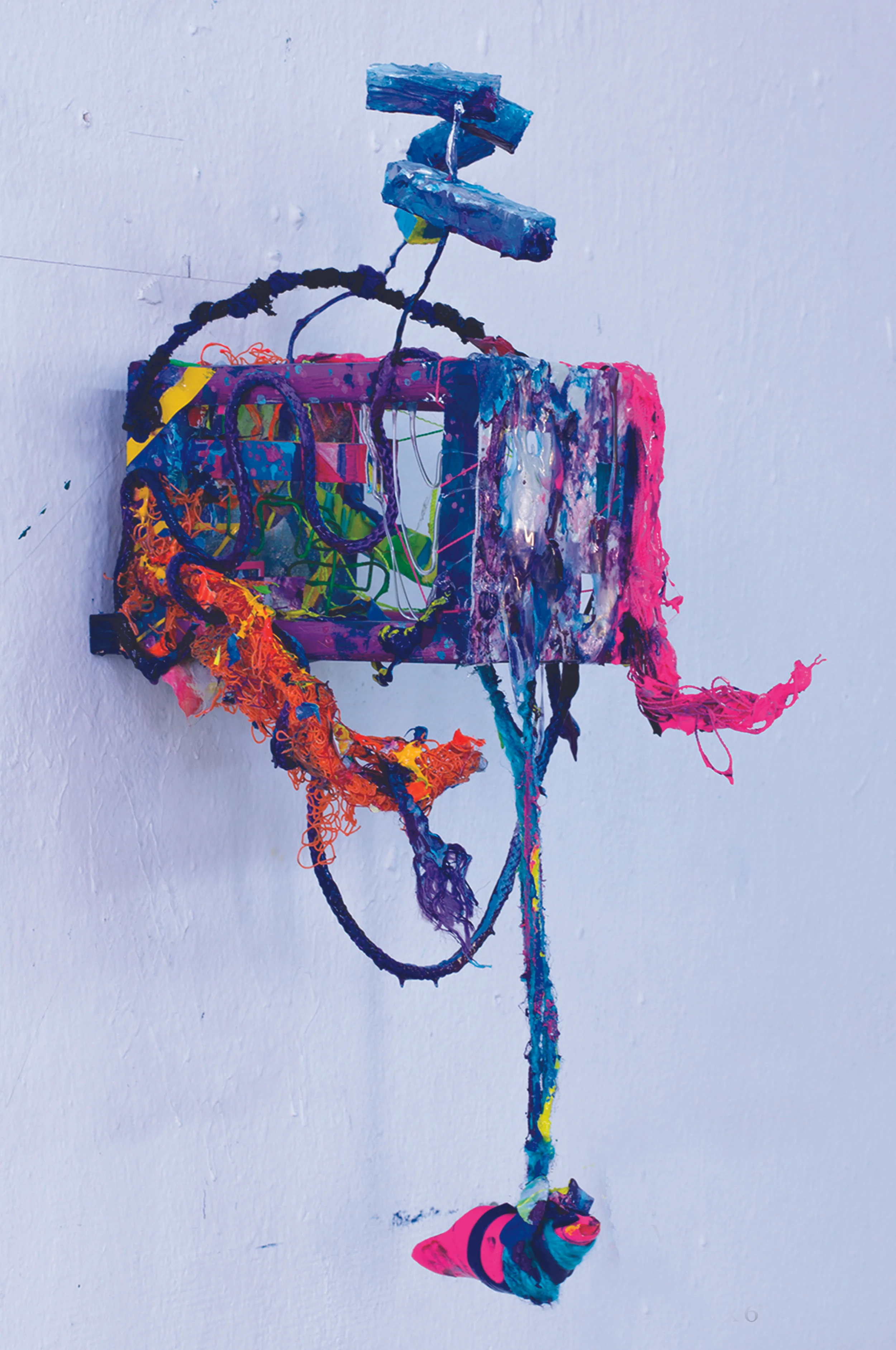 Size Matters (2013) Wood, canvas, acrylic, yarn and plastic 14" x 6" 7"