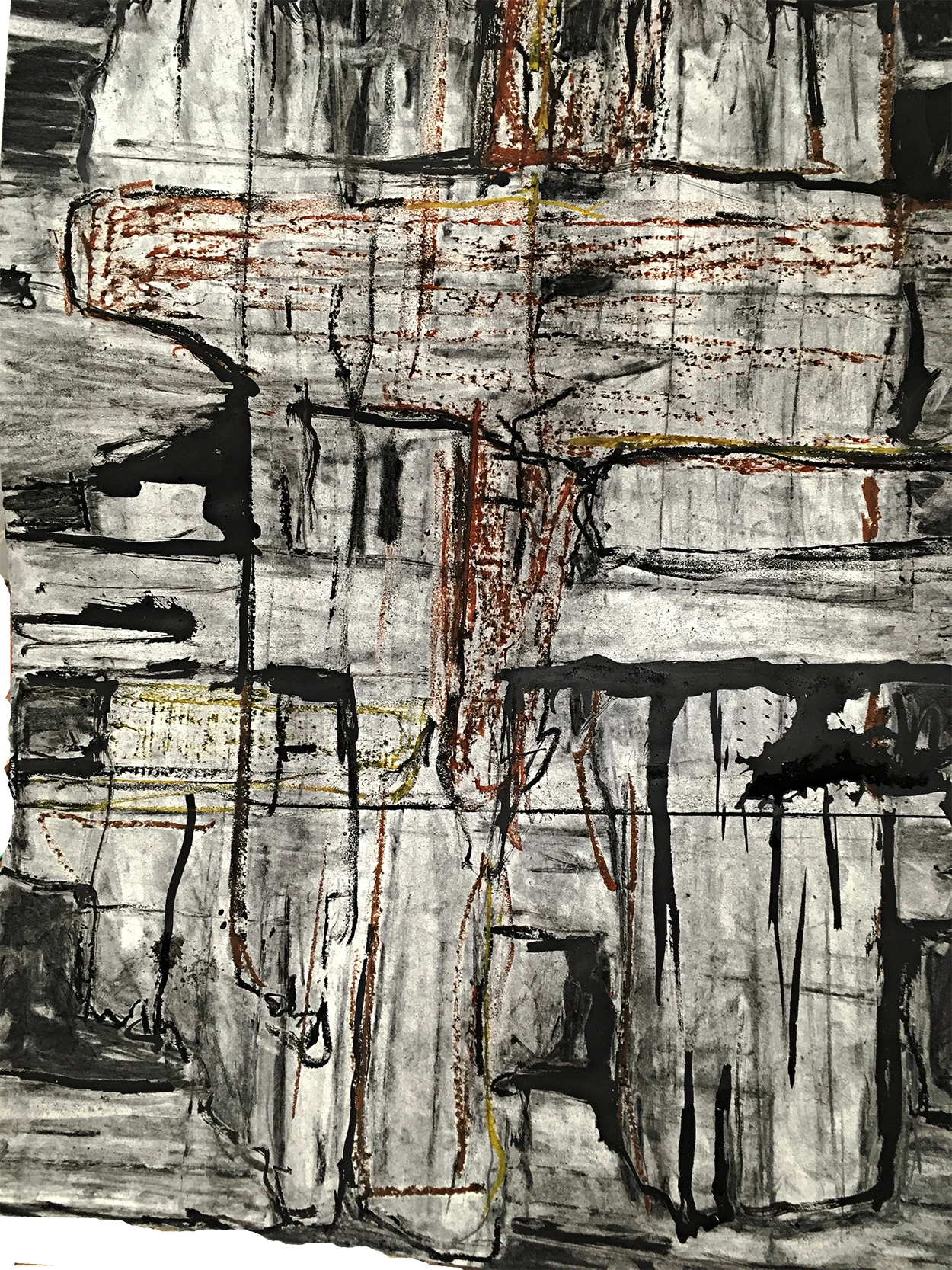 X Rays Of My New Realities, Memories, Ideas And Reminders (2016) Charcoal, pencil, ink and pastel on paper 50" x 30"