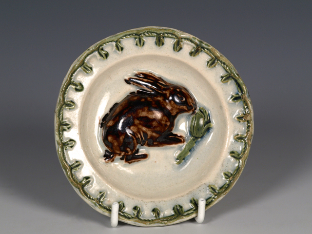 Rare Miniature Pratt Ware Rabbit Ware, c.1790, in low-relief in brown and green, 2¾”.
