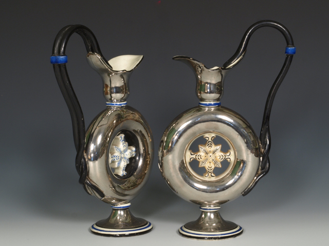 Pair of English creamware Silver Lustre Ewers, c.1810, (Provenance – John J. Snyder Jr, Landsville, PA.)