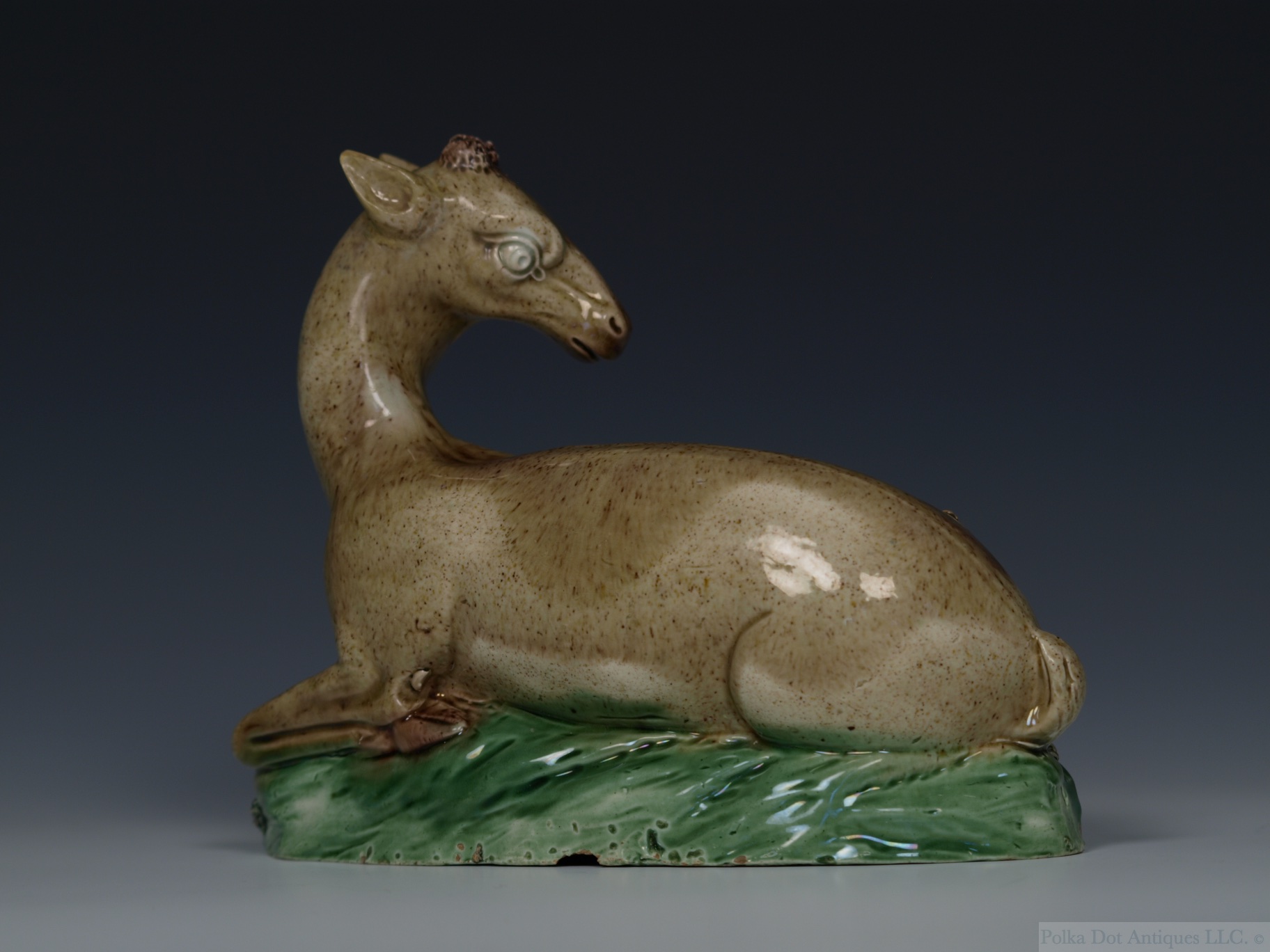 Rare Ralph Wood-type Figure of a Reclining Deer, c.1780.