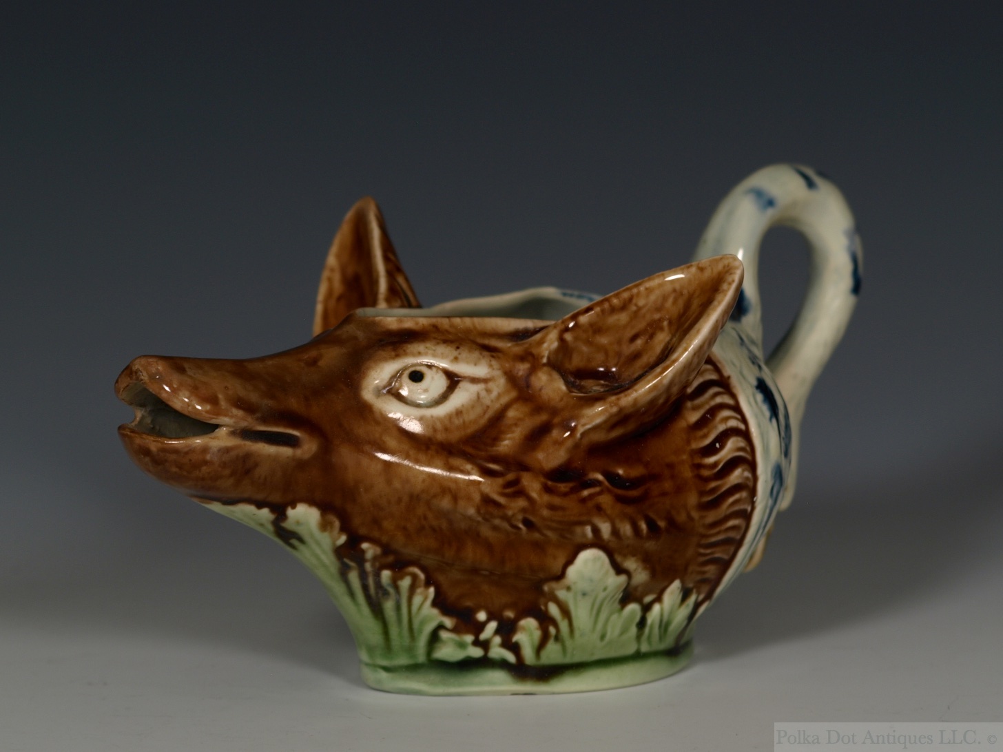 Pearlware Fox and Swan Sauceboat, c.1780s. 6” long.