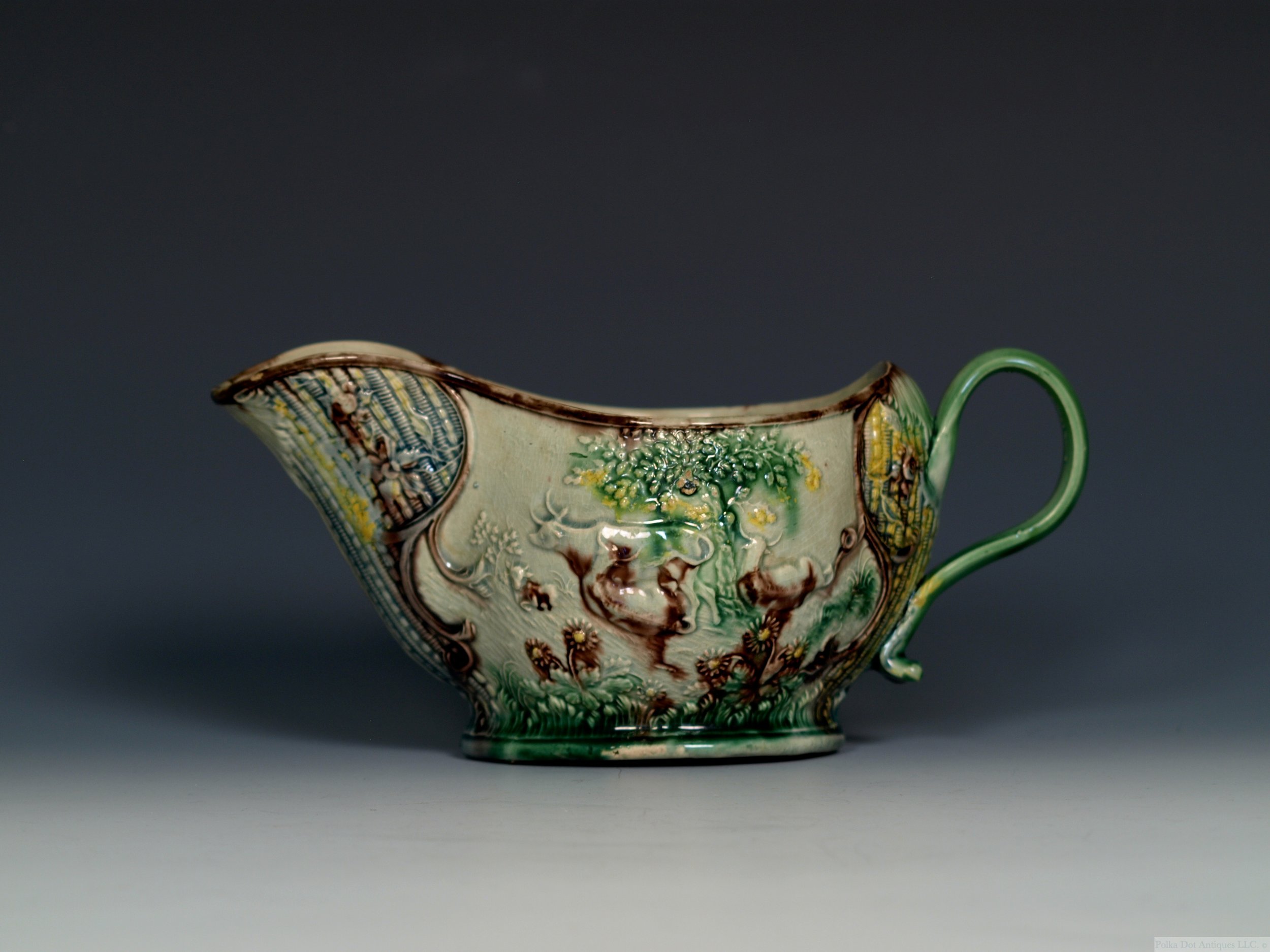 Whieldon Type Creamware ‘Landskip’ Sauceboat, c.1765