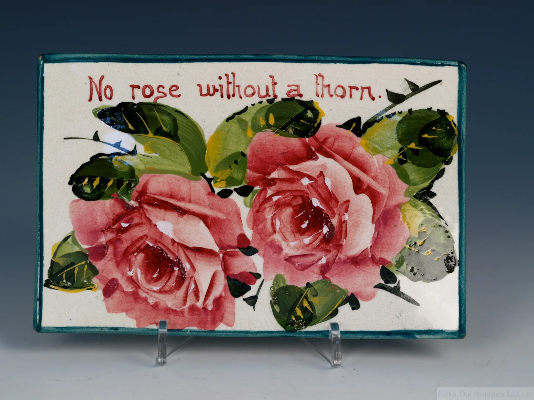 Wemyss Pin Dish, c.1900, hand painted with cabbage roses, “ No Rose without a Thorn ”, 5¾“.