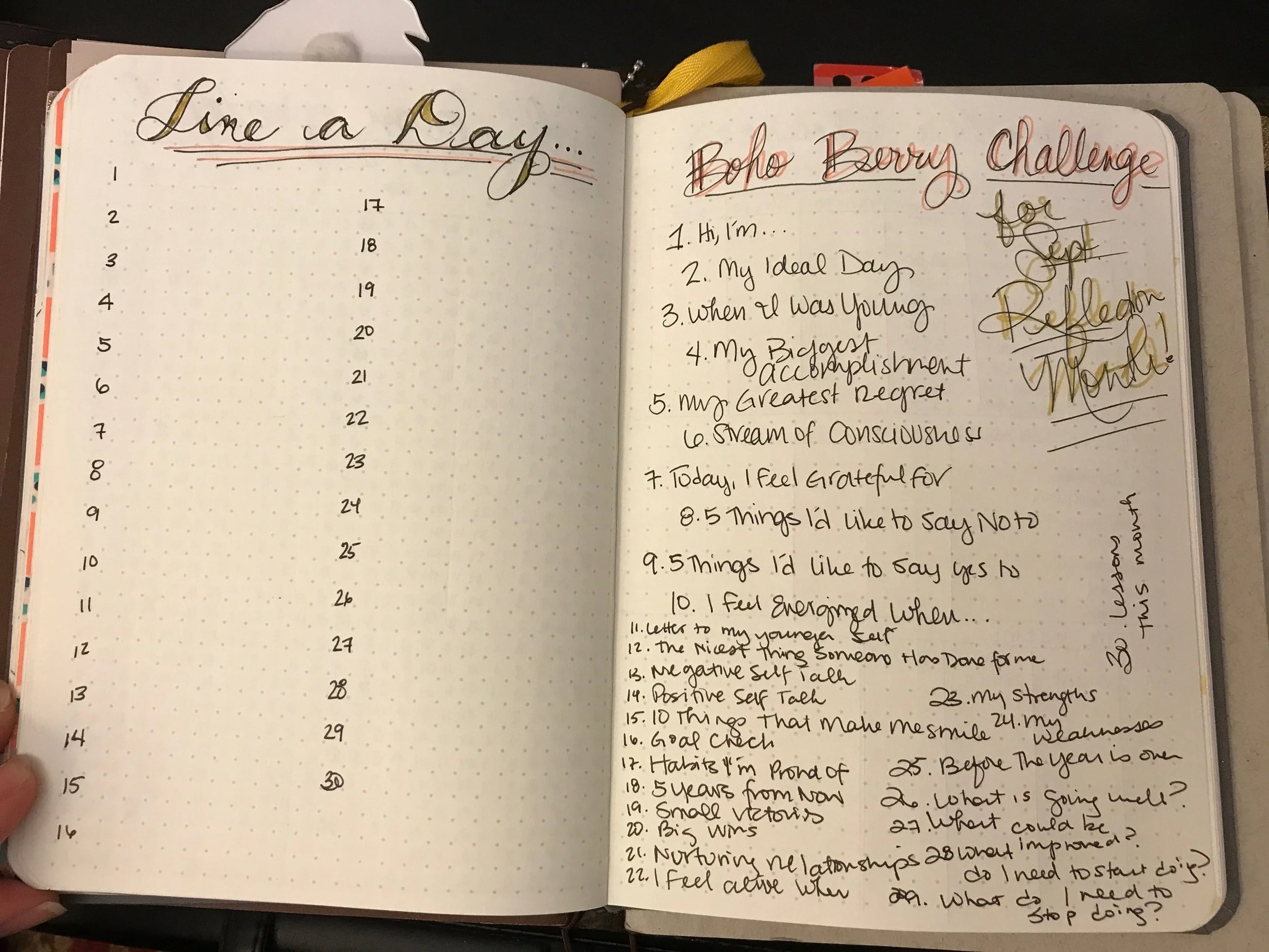 I have to admit that I'm not even remotely happy with my "Boho Berry Challenge" page, but my printer is out of ink and I got impatient and wrote it in instead of waiting to print it at work. 
