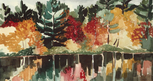 Teresa Welch, Concord Woods , watercolor, 15" x 30"