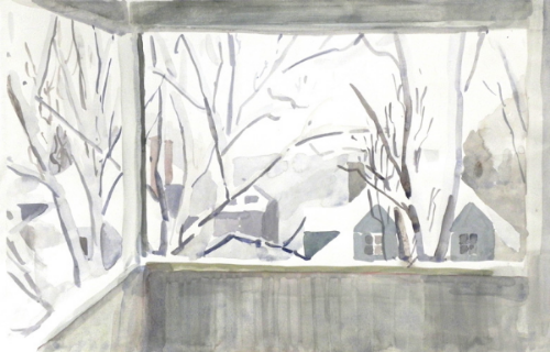 Teresa Welch, City Snow Day , watercolor, 14" x 21"