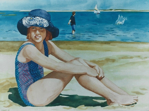 Teresa Welch, Whitney and Her Brother , watercolor, 22" x 30", 1995