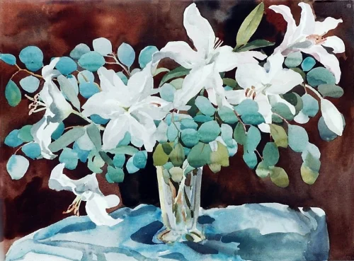 Teresa Welch, Vase Of Lilies , watercolor, 22" x 30", 1993