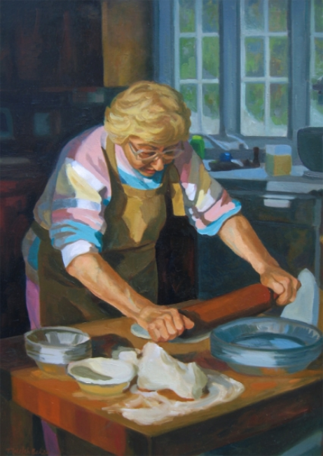 Teresa Baksa, Grace Baksa Working , oil/linen, 30" x 22", 1997