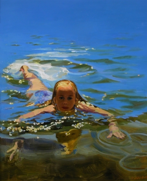 Teresa Baksa, Katie Swimming, oil/linen, 35" x 28", 1998
