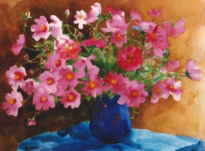 Teresa Baksa, Pink Cosmos, watercolor, 22" x 30", 1999