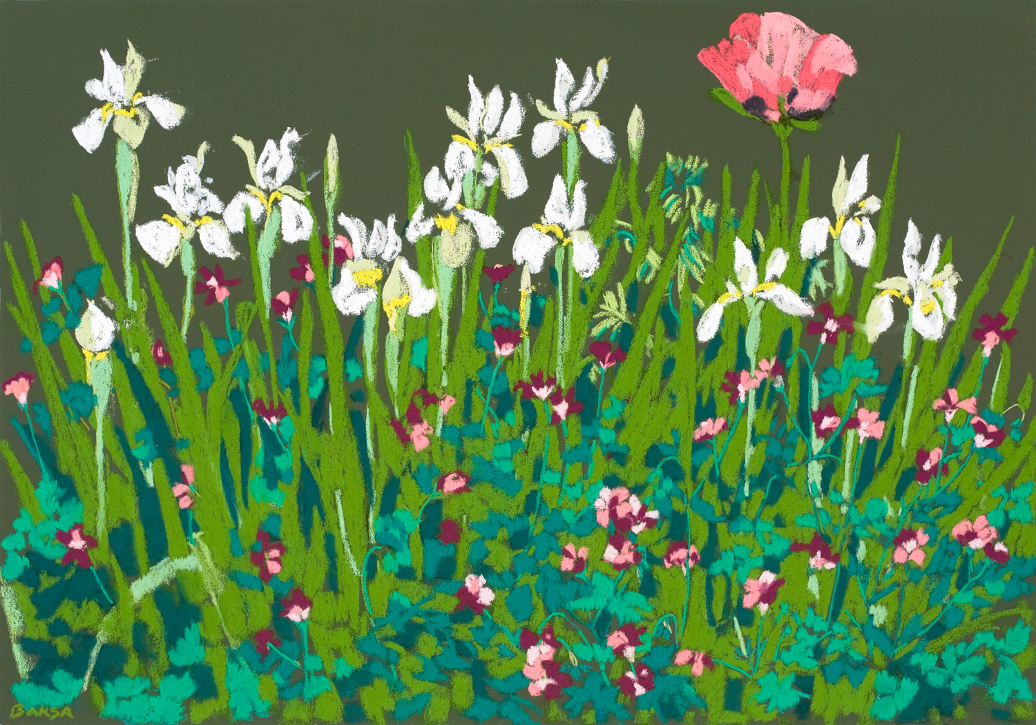 Siberian Irises and Pink Poppy