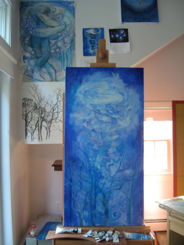 Teresa Baksa, Becoming A Star , early state, oil/linen, 48" x 24", 2013