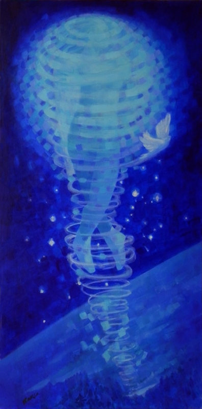 Teresa Baksa, A Pleiade Becoming A Star, finished state, oil/linen, 48" x 24", 2013.