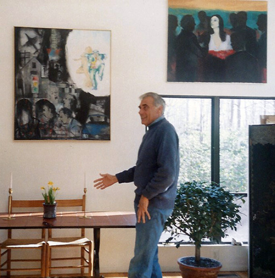Joseph Jeswald with his paintings, Long Island, NY, 1990 Photo by Teresa Welch