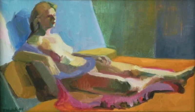 Teresa Welch, Carrie Reclining, oil on canvas, 20" x 12", 1993