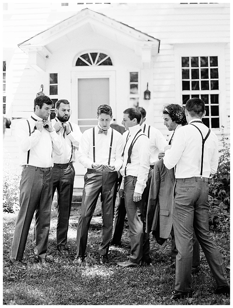 Groomsmen at Massachusetts wedding, black and white