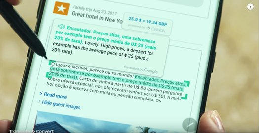 Choose a language, then highlight entire sections of the page to translate language AND seamlessly convert currencies. Photo Credit: Samsung, 2017. Full Intro video here: https://www.youtube.com/watch?v=RKYjdTiMkXM